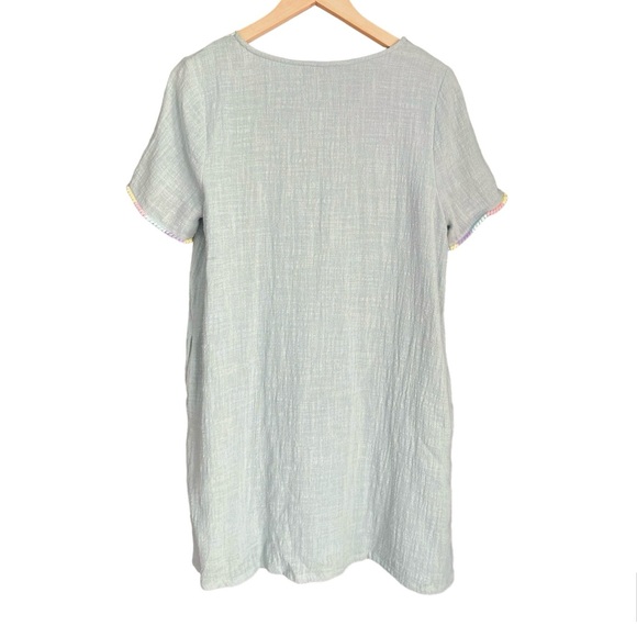 NWT Entro Blue Dress Pom Poms and Embroidered  Detailing Small - Picture 2 of 5